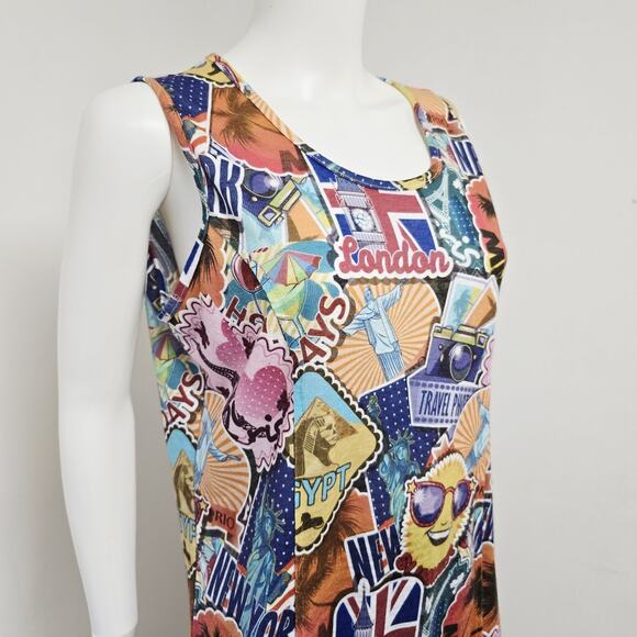 Shana Postcard Top Size M Travel Printed Sleeveless Art to Wear Womens Shell - Picture 4 of 9